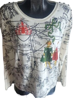 Goa Women’s White Printed Sweater with Green & Red Accents XL